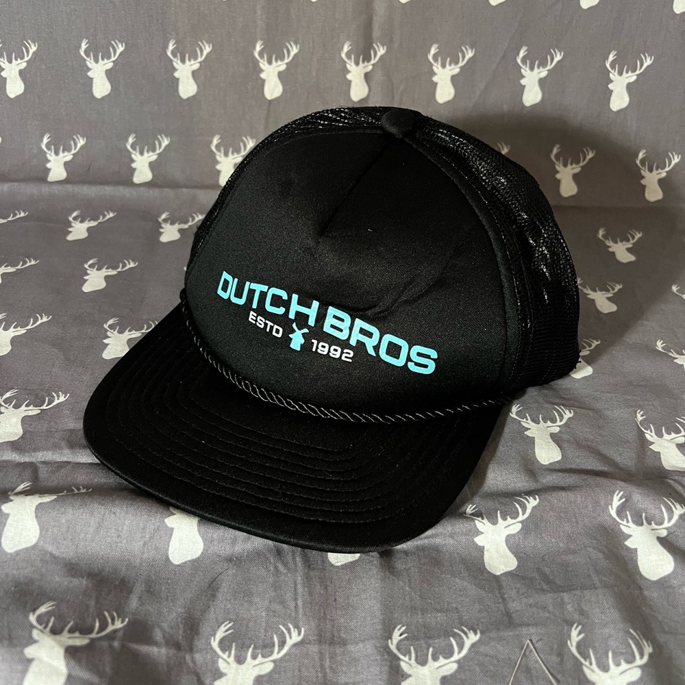 Black Trucker Hat with Teal Dutch Bros Logo